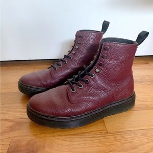 Dr. Martens Disc 8-Tie Burgundy Pebbled Leather Combat Boots